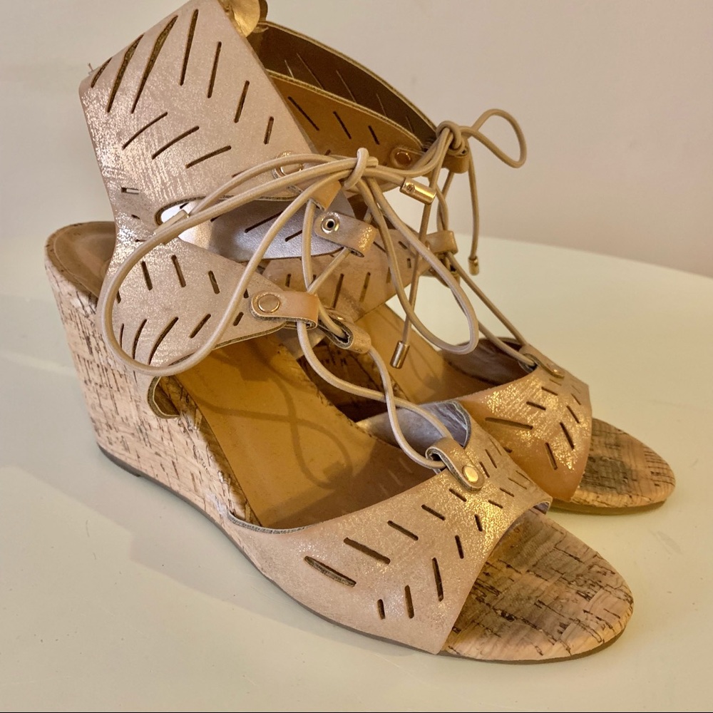 Gold Strappy Wedge Sandals